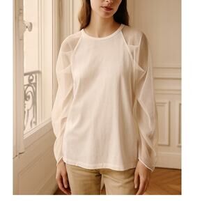 See by Chloe White Sheer Sleeve Mixed Media Knit Top Small